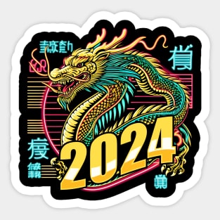 GOLDEN YEAR OF THE DRAGON 2024 80'S NEON VIBE RETRO Sticker